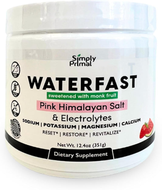 Primal WATERFAST Monk Fruit Keto Electrolyte Powder - Strawberry Watermelon Flavor with Himalayan Salt | Hydration & Fasting Support