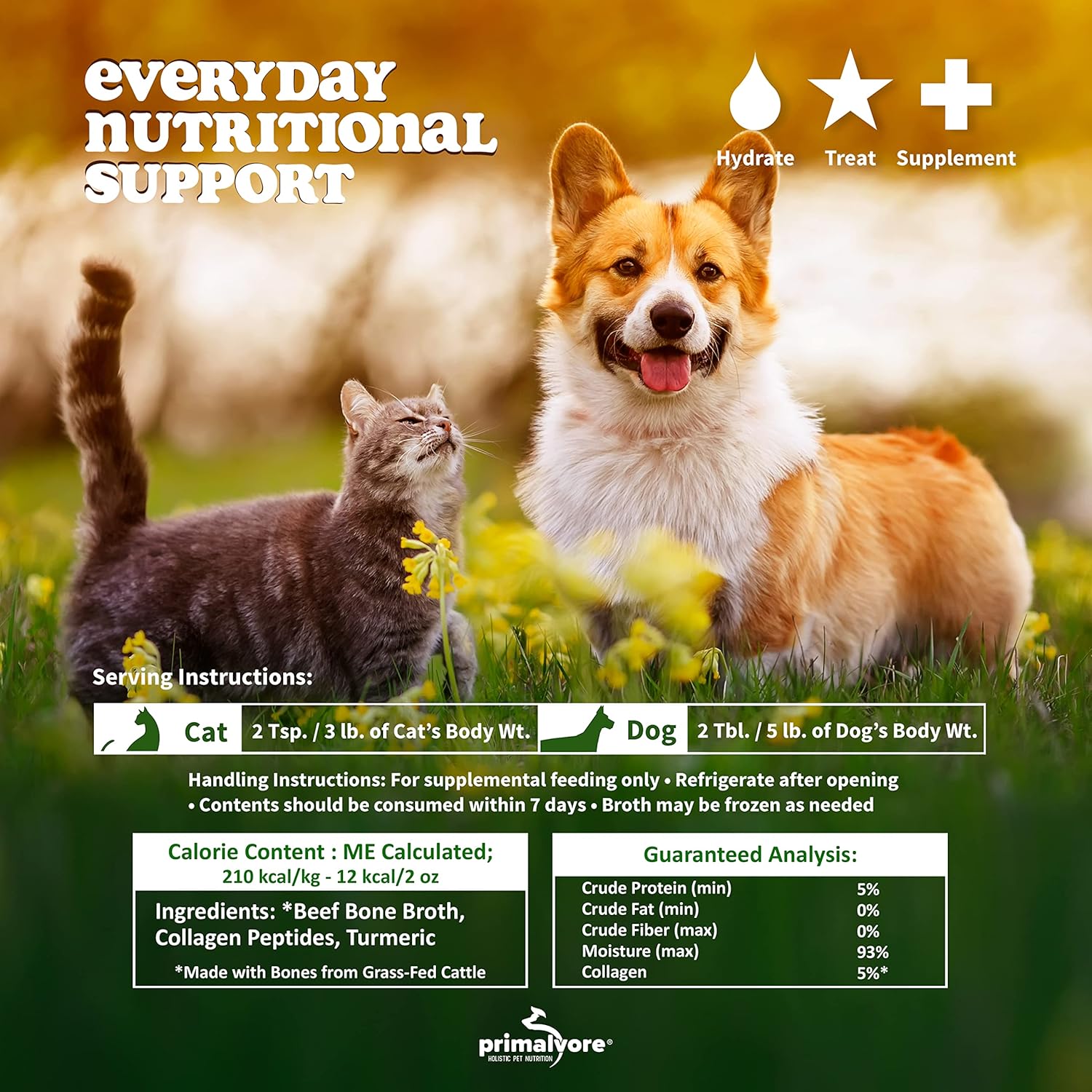 Primalvore All-Natural Duck Bone Broth Mobility Formula with Collagen Peptides for Pets - Grain-Free, Made in USA - 6 Pack