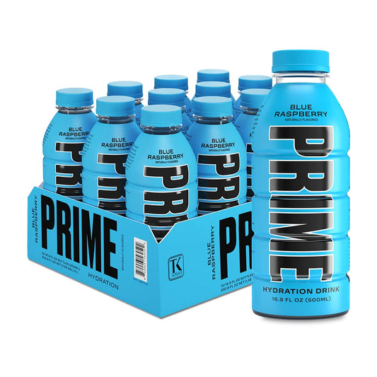 PRIME Hydration BLUE RASPBERRY Sports Drink 12 Pack - Electrolyte Enhanced with BCAAs, B Vitamins, Antioxidants - Ultimate Hydration - Low Sugar - 16.9oz