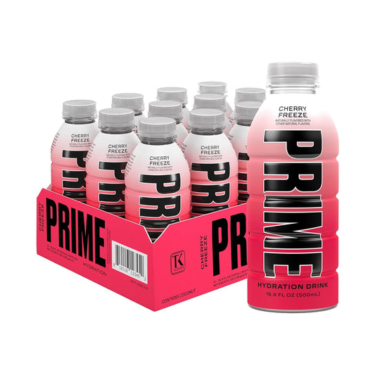 PRIME Hydration CHERRY FREEZE Sports Drink | Electrolyte Enhanced with BCAAs, B Vitamins, Antioxidants | Low Sugar | 16.9oz 12-Pack