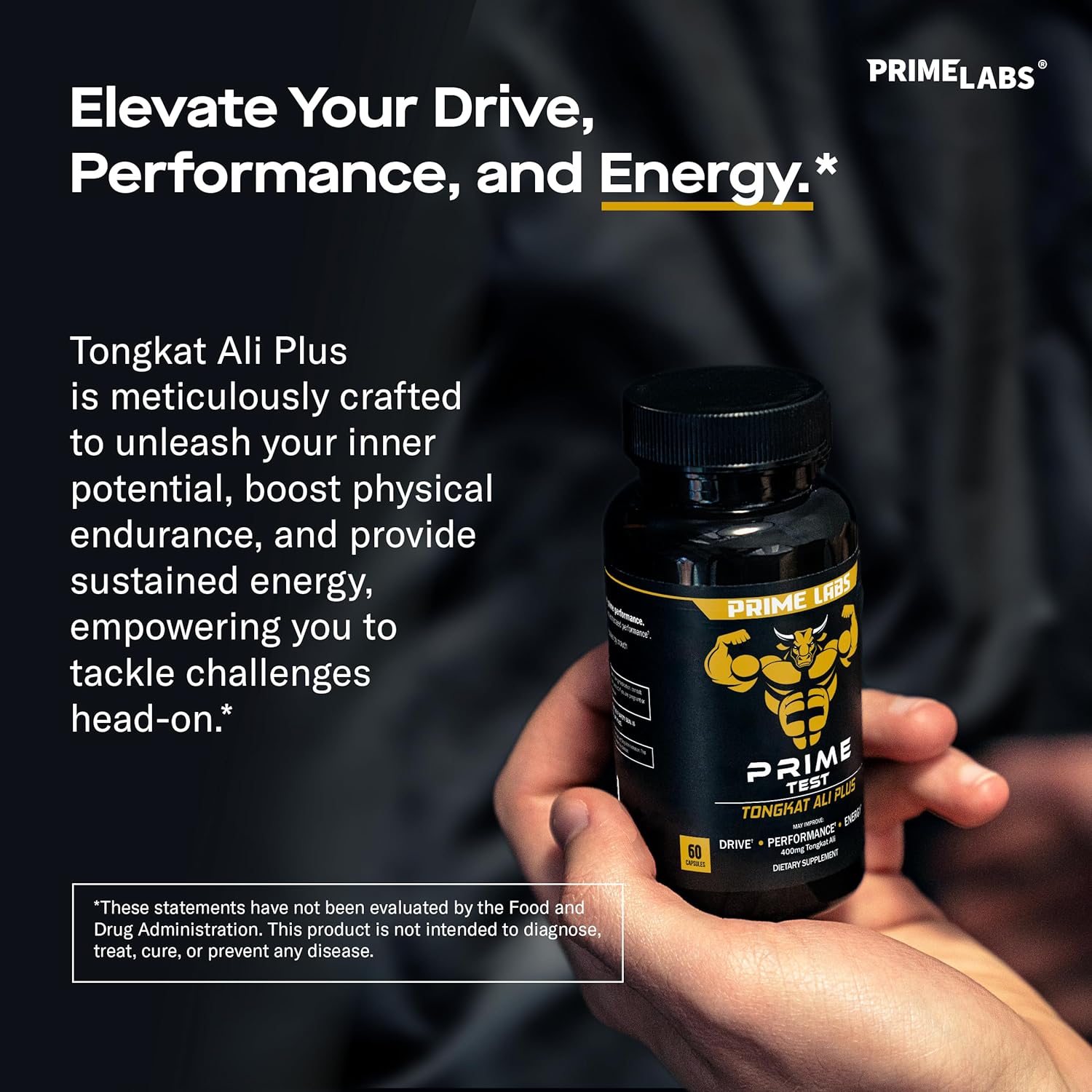 Prime Labs Tongkat Ali for Men with Organic Black Maca Root and Tribulus Terrestris - Boost Performance, Vitality, Energy - 60 Capsules