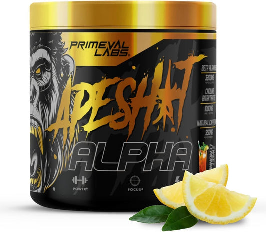 Primeval Labs Ape Alpha Natural Pre Workout | Boost Endurance & Focus | 350mg Caffeine, Beta-Alanine, L Citrulline | Nitric Oxide | Sweet Tea Lemonade, 40 Servings