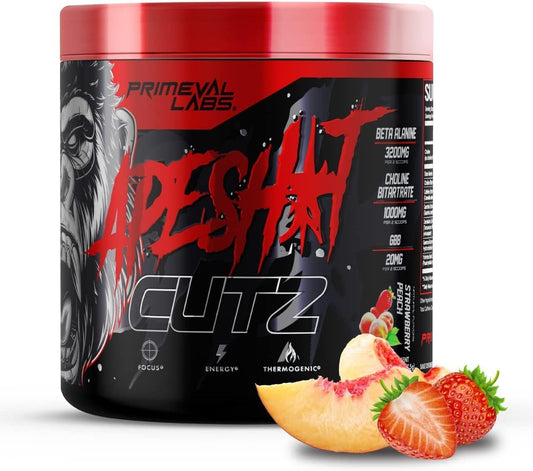 Primeval Labs Ape Cutz Pre Workout Powder - Strawberry Peach Flavor | Scientifically Formulated for Enhanced Performance | Energy Booster with Beta Alanine | 50 Servings