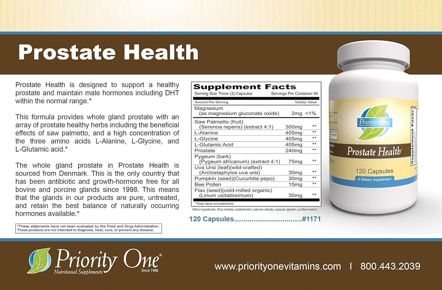 Priority One Vitamins Prostate Health Capsules - Supports Healthy Prostate & Normal Male Hormone Levels with Prostate Whole Gland*
