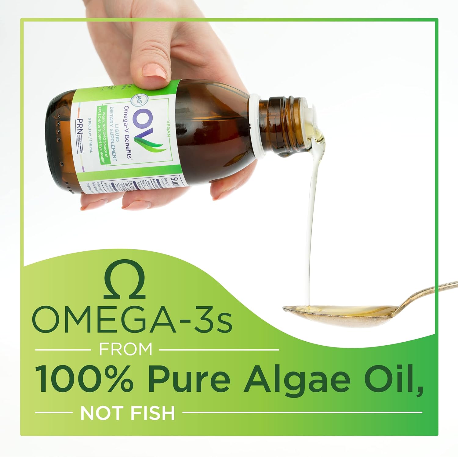 PRN Omega-V: Vegan Omega-3 Supplement with 1000mg EPA and DHA - Premium Algae Omega 3 for Heart, Brain, Joint & Eye Health - 1 Month Supply