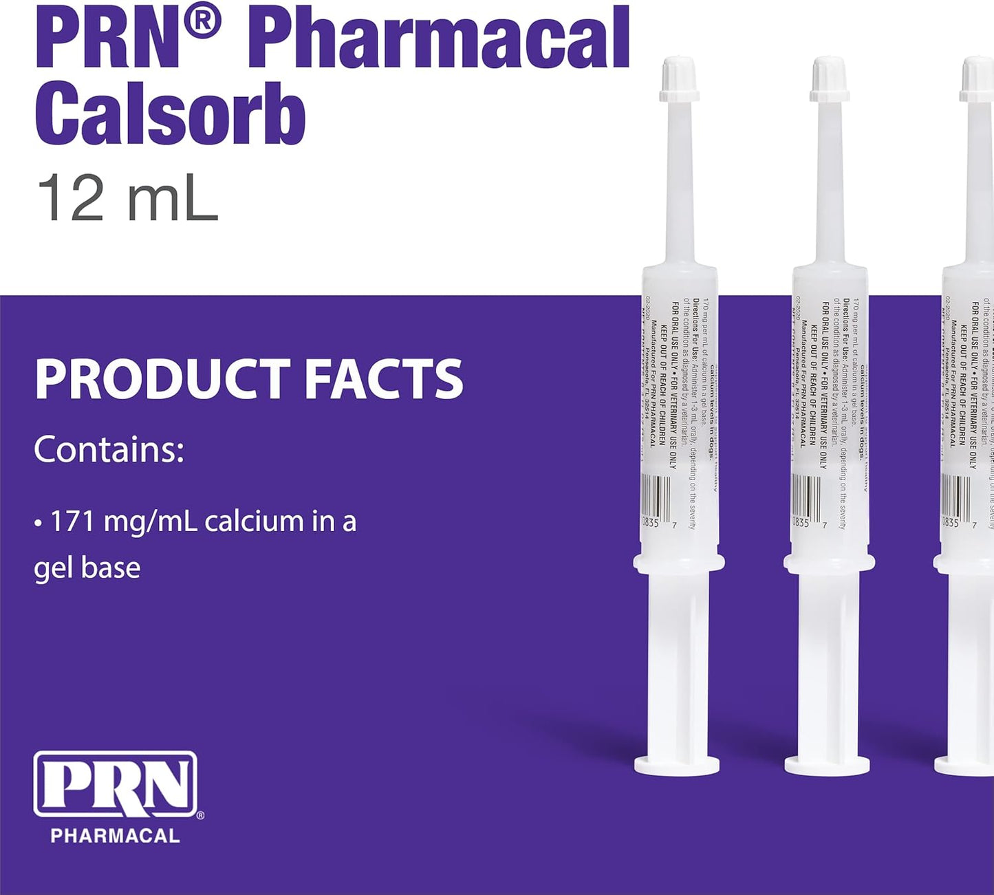 PRN Pharmacal Calsorb Calcium Gel Supplement for Dogs - Easy-to-Use Syringe - 12 mL (3 Pack)