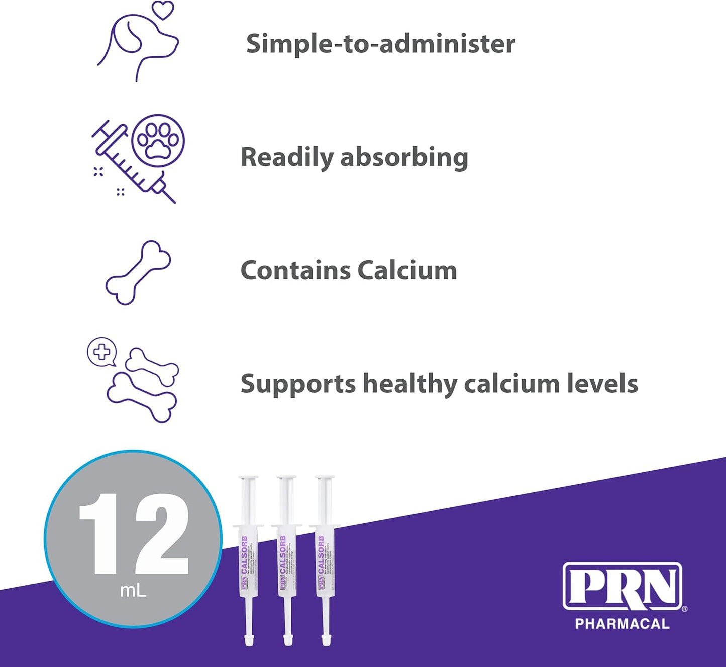 PRN Pharmacal Calsorb Calcium Gel Supplement for Dogs - Easy-to-Use Syringe - 12 mL (3 Pack)