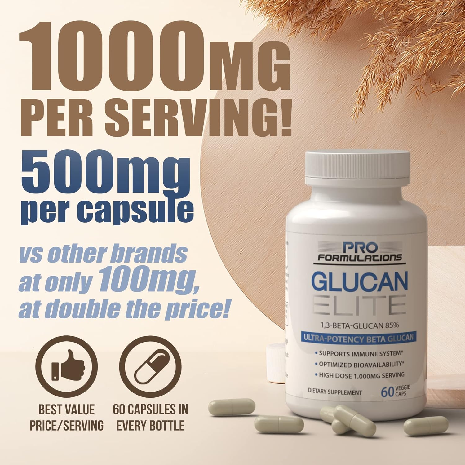 Pro Formulations MD Glucan Elite - Ultra-Potent Beta 1-3D Glucan for Immune System Support - 60 Vcaps - Enhanced Bioavailability with BGF-Immune