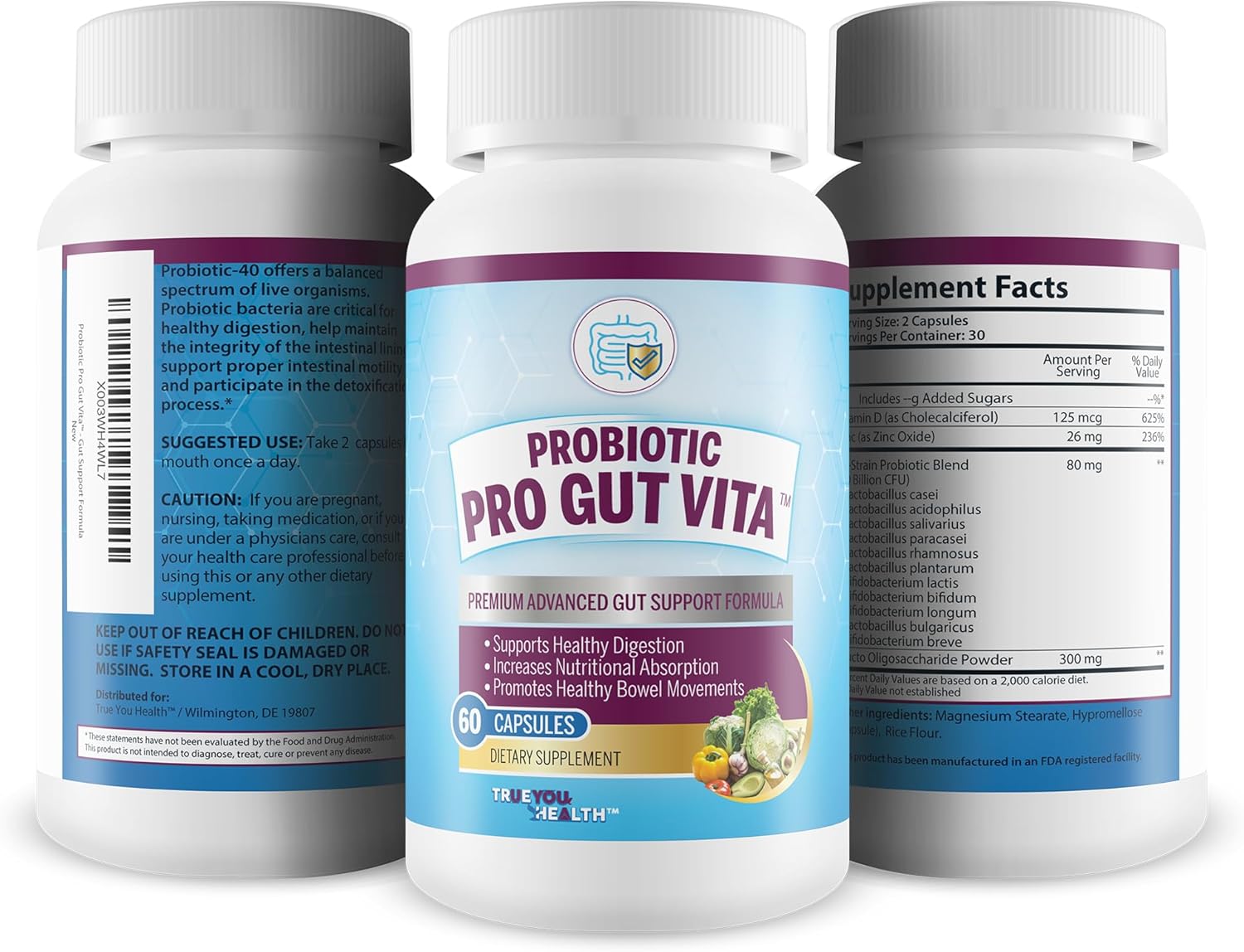 Pro Gut Vita Probiotic & Vitamin Formula - Supports Gut Health, Digestion, Nutrient Absorption - Improve Gut Microbiome for Overall Wellness
