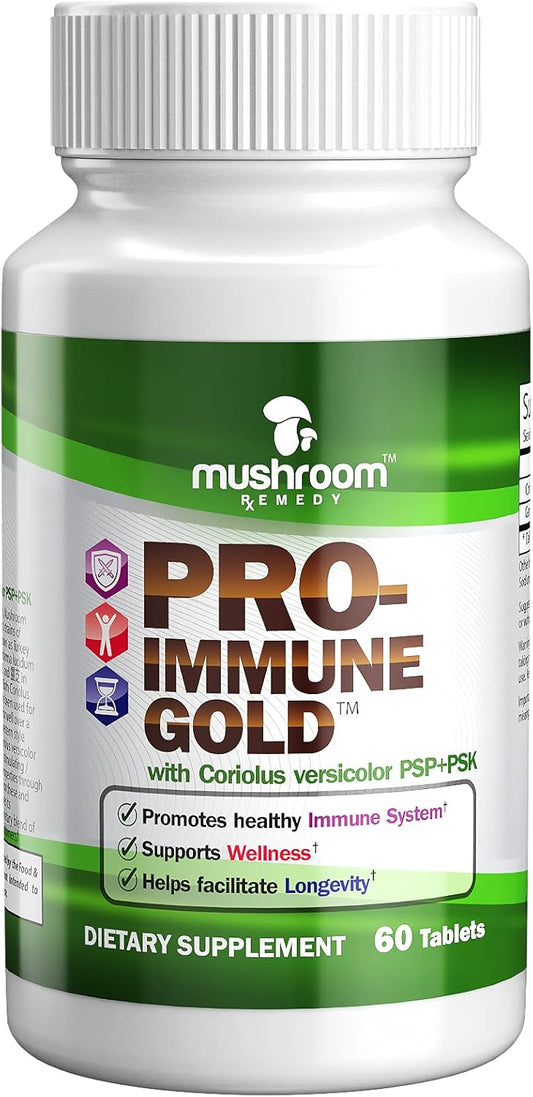 PRO-Immune Gold: Mushroom Remedy for Immune Support with Coriolus versicolor PSP+PSK & Ganoderma lucidum Extract