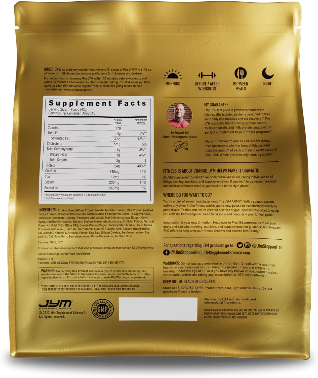 Pro JYM Protein Powder Blend - Whey, Casein, Milk & Egg Isolates - Rocky Road & Tahitian Vanilla Bean - 4.3lb & 45 Servings