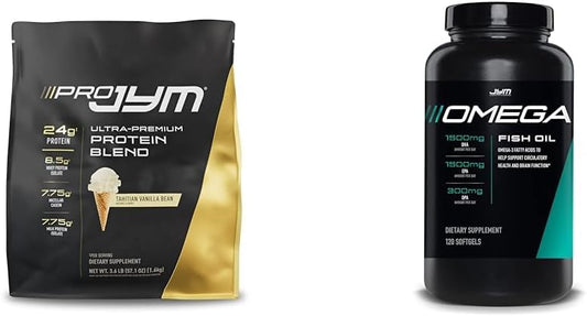 PRO JYM Tahitian Vanilla Bean 45 Servings - High Potency Omega-3 EPA, DHA, DPA Soft Gels for Brain, Heart, & Joint Support