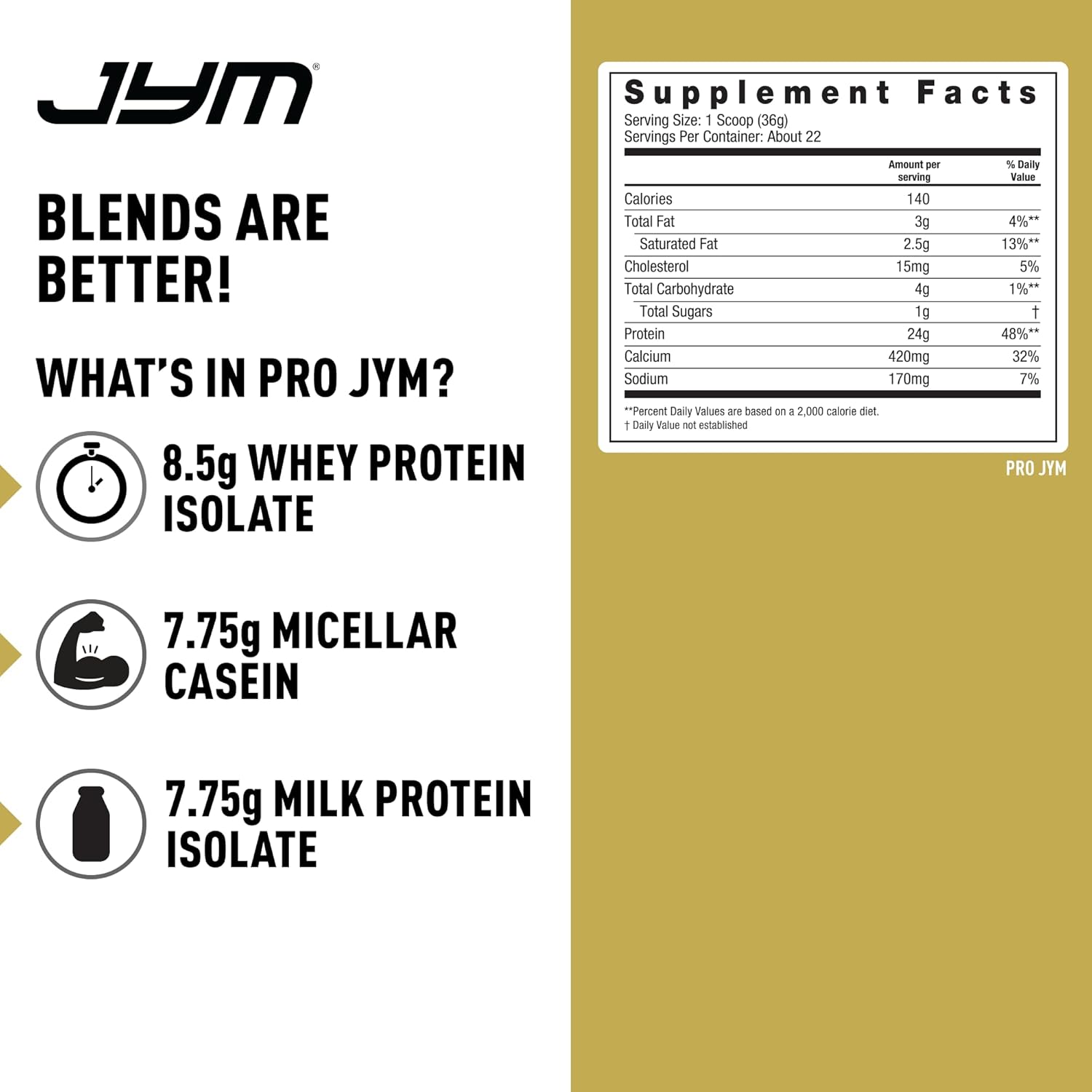 Pro JYM Tahitian Vanilla Protein Powder - Whey Isolates & Casein Blend, Lean Muscle Building for Men & Women, 22 Servings