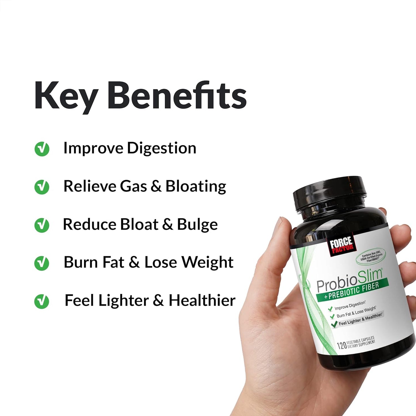 ProbioSlim + Prebiotic Fiber Weight Loss Supplement with Green Tea Extract - 120 Capsules