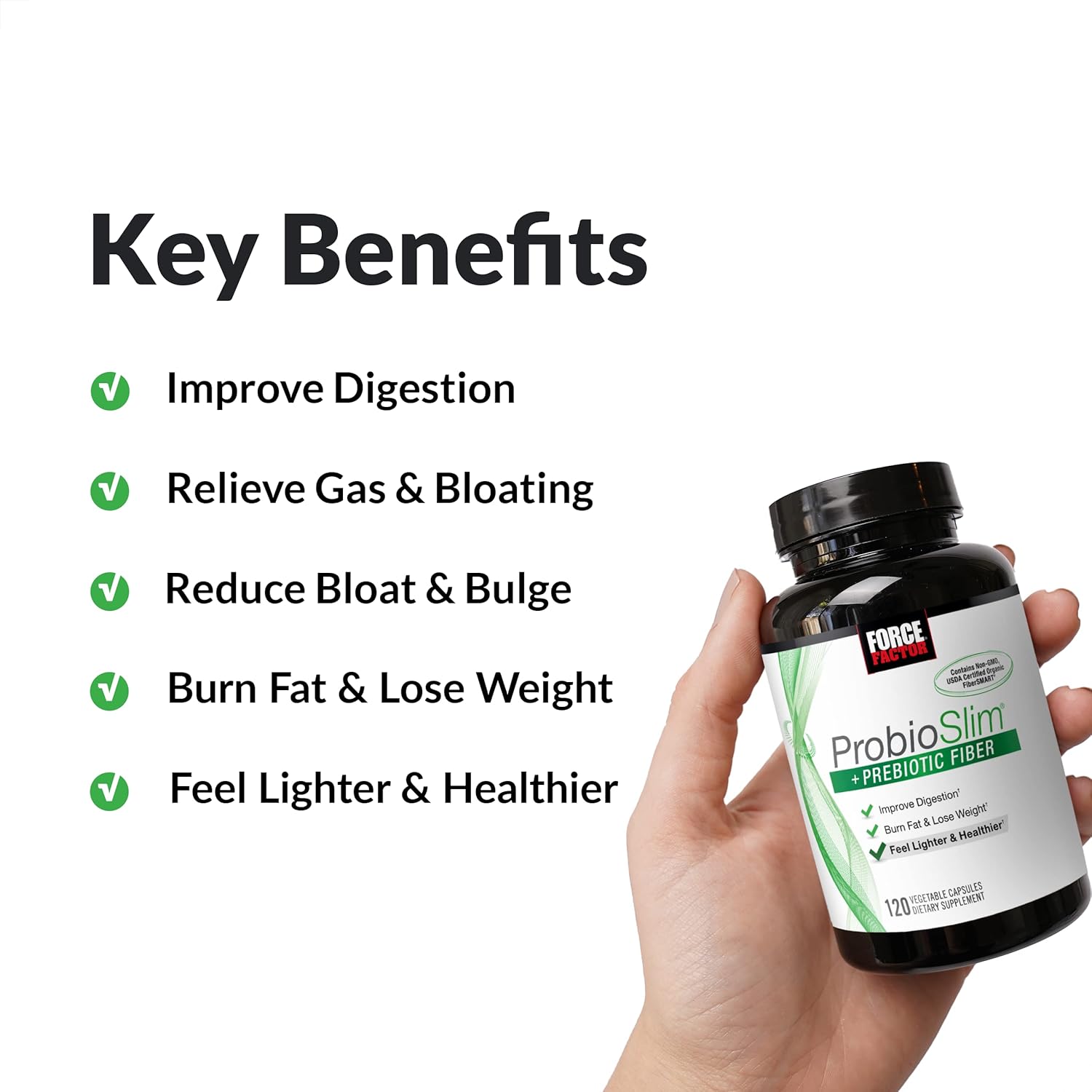 ProbioSlim + Prebiotic Fiber Weight Loss Supplement with Green Tea Extract - 120 Capsules