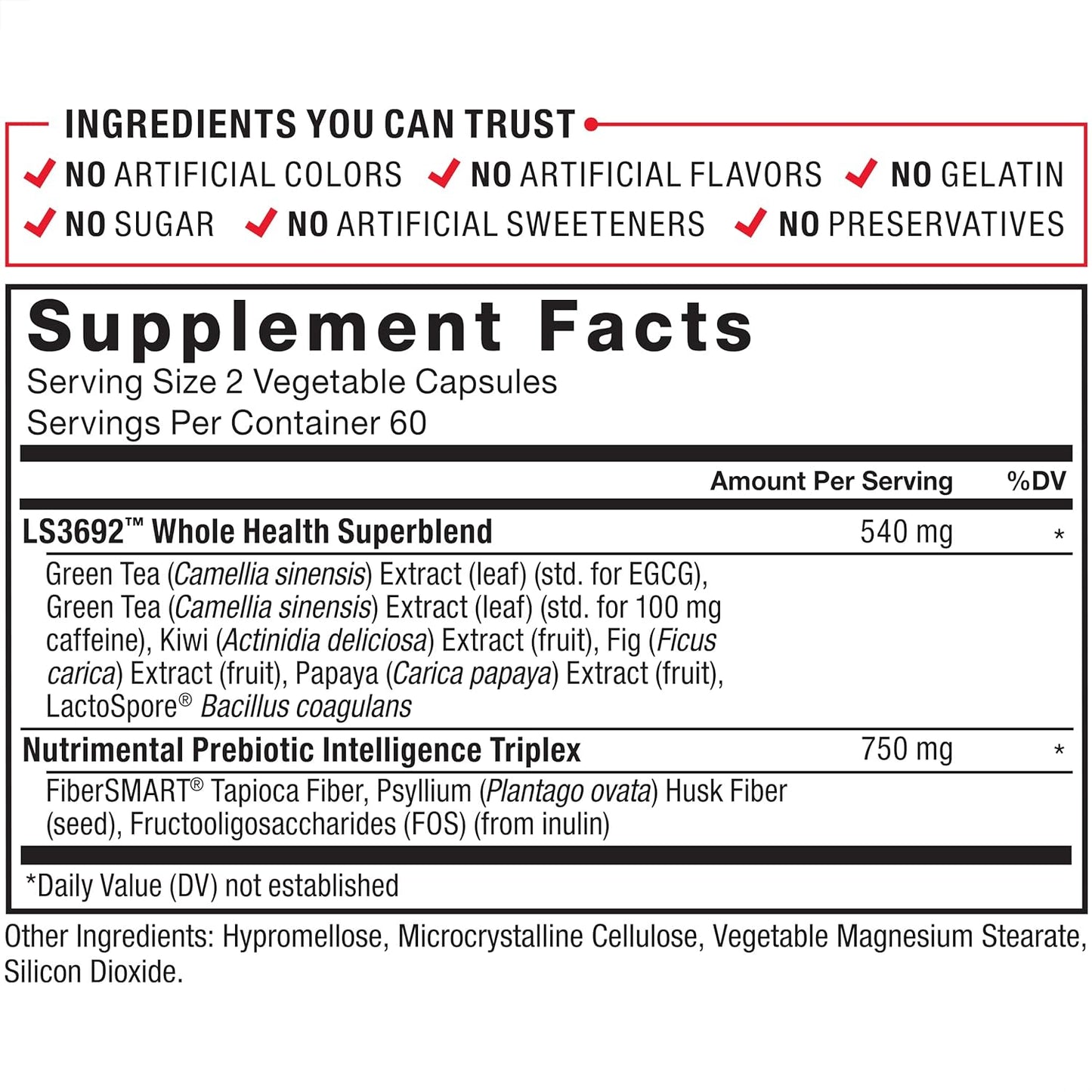 ProbioSlim + Prebiotic Fiber Weight Loss Supplement with Green Tea Extract - 120 Capsules