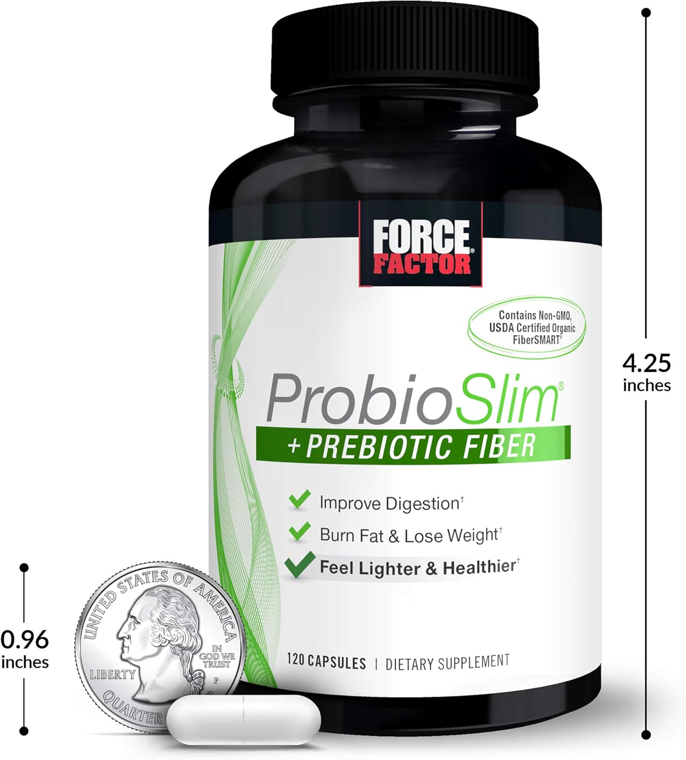 ProbioSlim + Prebiotic Fiber Weight Loss Supplement with Green Tea Extract - 120 Capsules