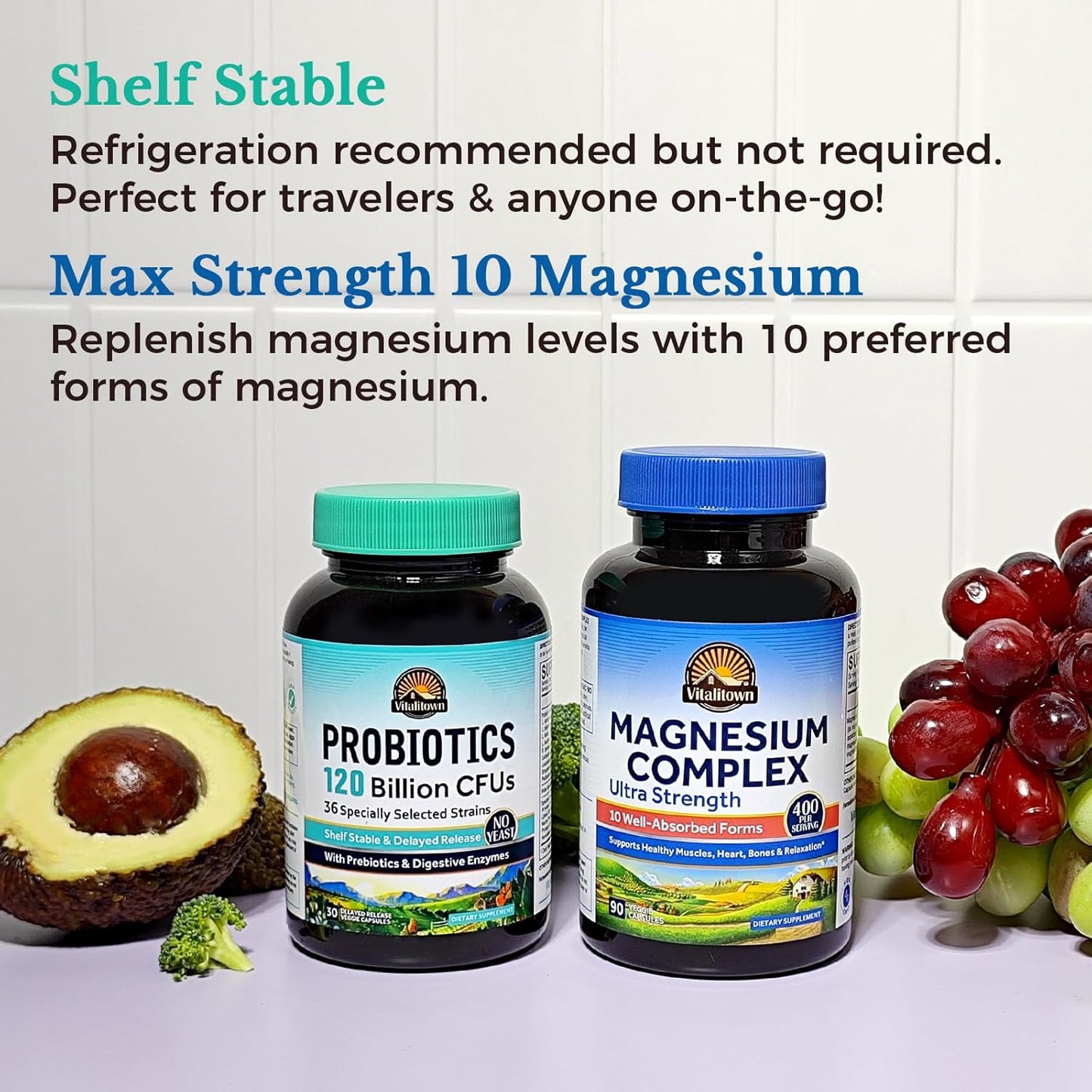 Probiotic and Magnesium Bundle | 120 Billion Probiotics + 6-in-1 Magnesium Complex | Gut, Bone, Muscle, Sleep Support | Vegan | Pack of 2