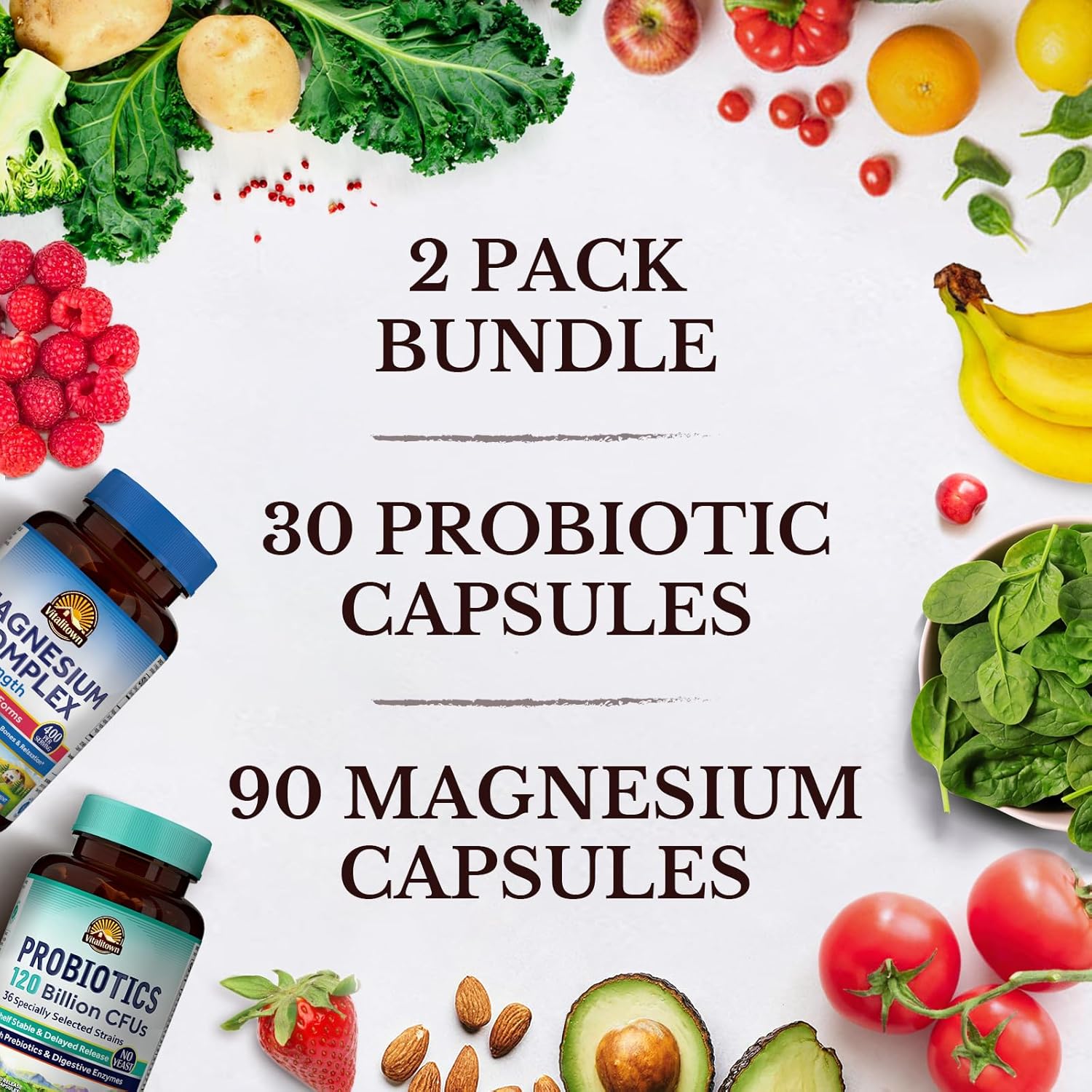 Probiotic and Magnesium Bundle | 120 Billion Probiotics + 6-in-1 Magnesium Complex | Gut, Bone, Muscle, Sleep Support | Vegan | Pack of 2