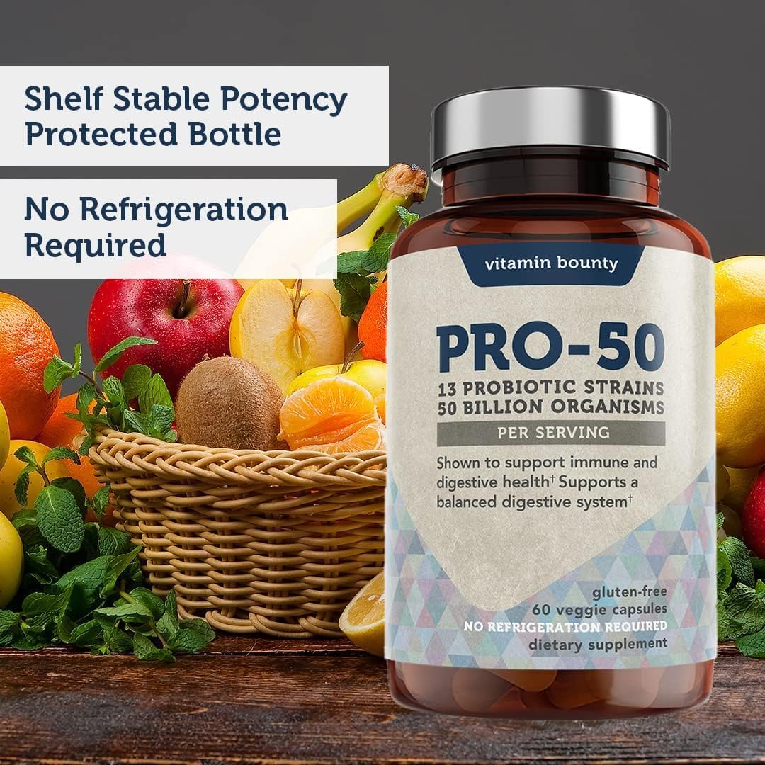 Probiotic and Prebiotic Fiber Bundle for Digestive & Gut Health - 90 Capsules, 13 Strains, 50 Billion CFUs, Men & Women's Support with Delayed Release
