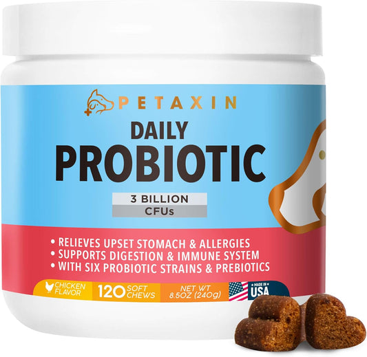 Probiotic Chews for Dogs with 6 Strains and Prebiotics - Supports Digestive & Immune Health - Relief for Diarrhea, Bad Breath, Allergies, Gas, Constipation, Hot Spots - Made in USA - 120 Count