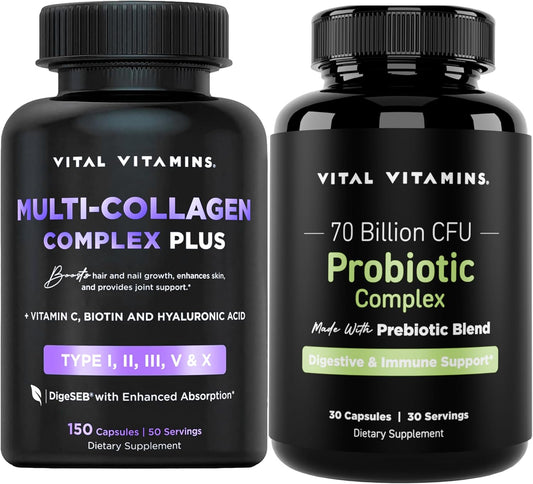 Probiotic Complex Capsules with Vital Vitamins Multi Collagen Complex for Gut Health