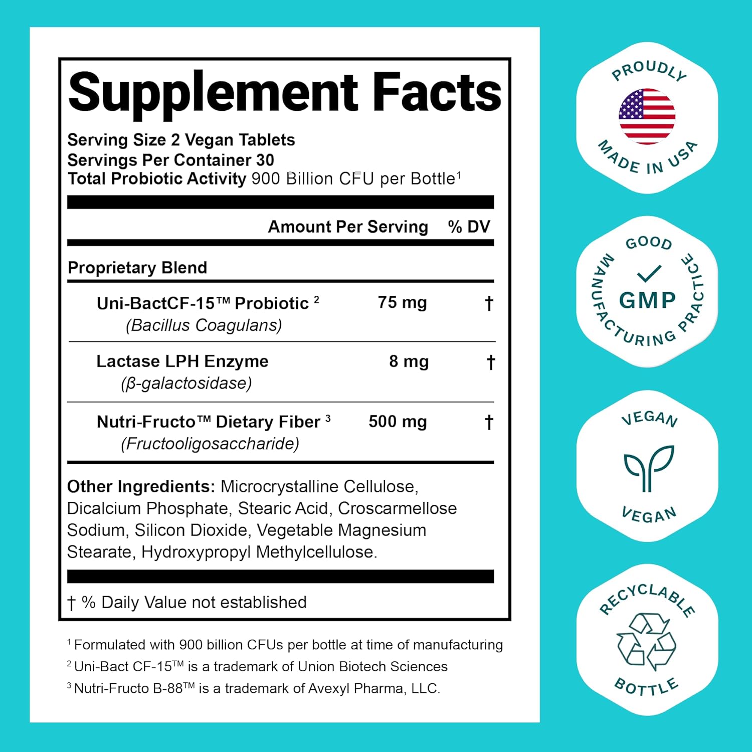 Probiotic Dietary Supplement with Lactase Enzyme for Men and Women + Brain Support Nootropic