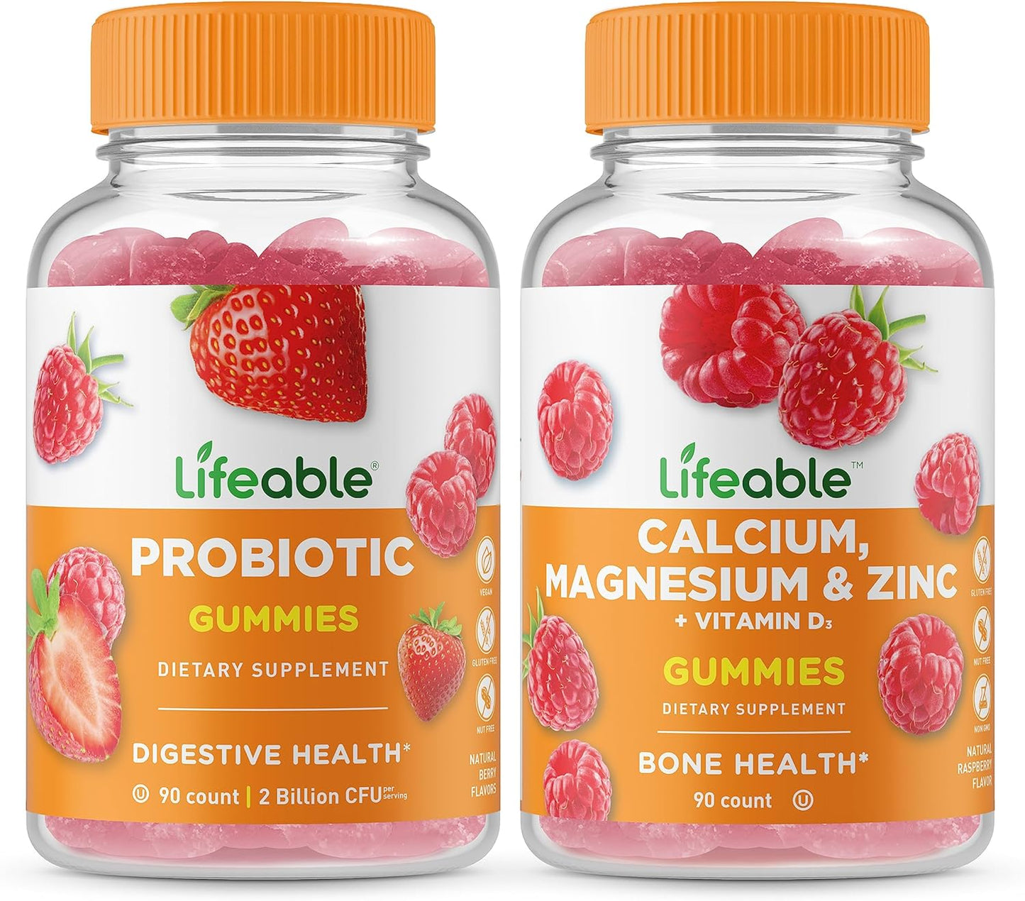 Probiotic Gummies Bundle with Calcium, Magnesium, Zinc & Vitamin D - 2 Billion CFU - Gluten Free Chewables