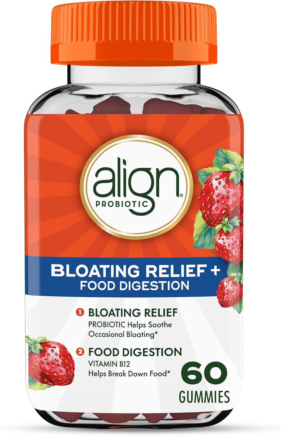 Probiotic Gummies for Bloating Relief and Food Digestion with Vitamin B12 - for Women and Men, 60 Count