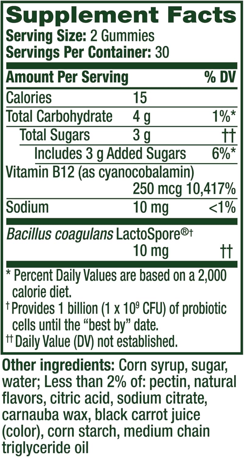 Probiotic Gummies for Bloating Relief and Food Digestion with Vitamin B12 - for Women and Men, 60 Count