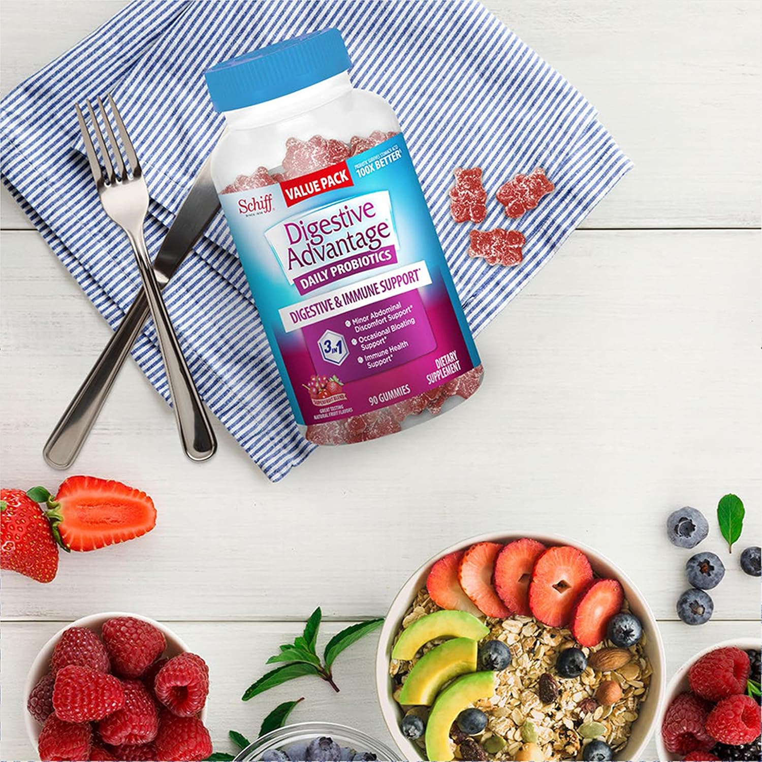 Probiotic Gummies for Digestive Health - Women & Men, 2x90ct Bottles - Support Bloating & Gut Health - Superfruit Formula