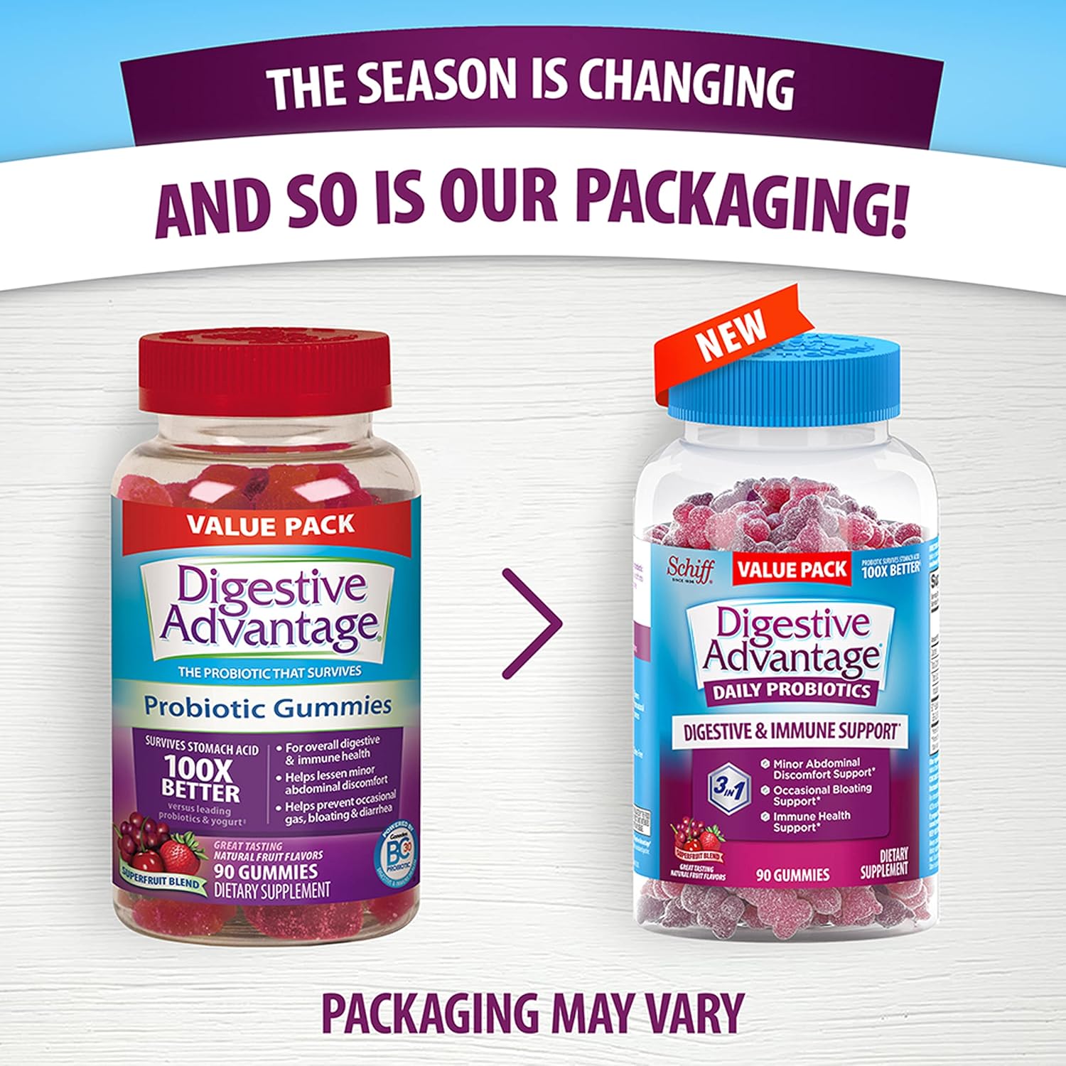 Probiotic Gummies for Digestive Health - Women & Men, 2x90ct Bottles - Support Bloating & Gut Health - Superfruit Formula