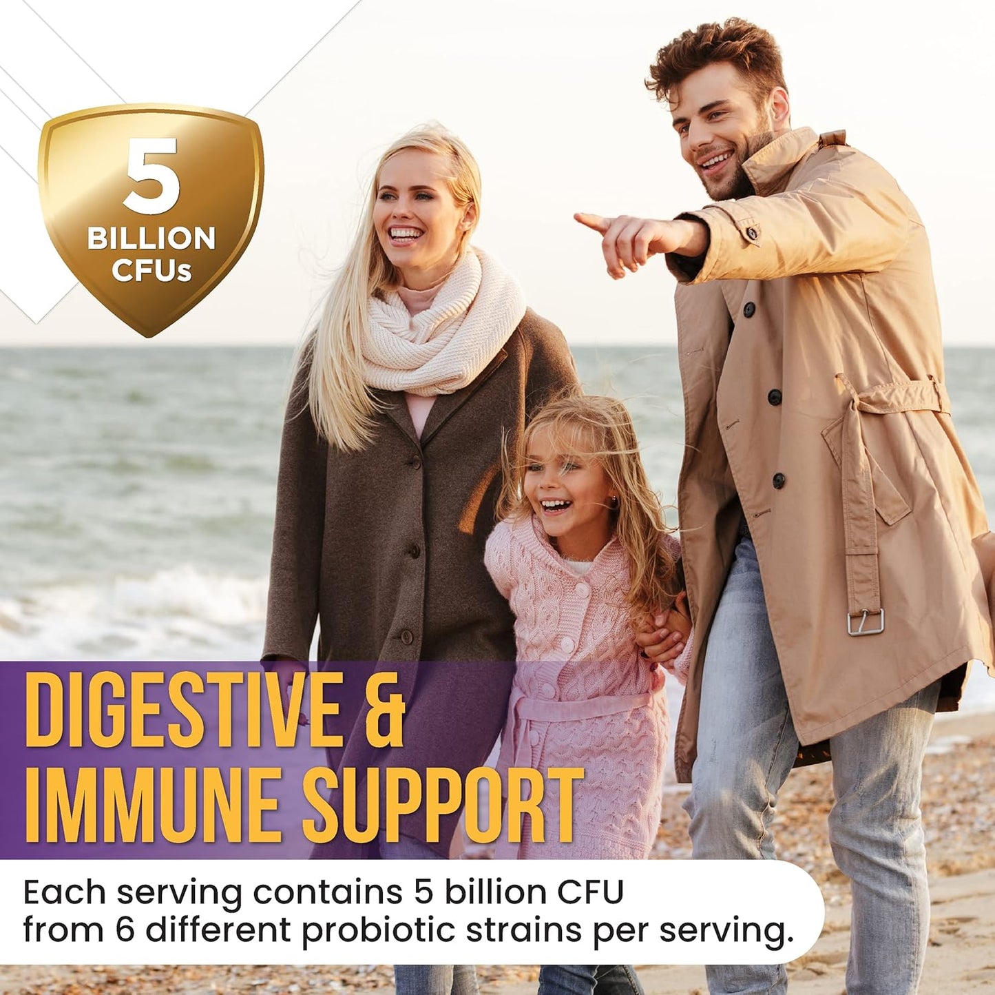 Probiotic Gummies with 5 Billion CFUs for Digestive Health - Reduces Bloating & Discomfort - Natural Orange Flavor - 60 Gummies for Women & Kids