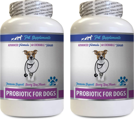 Probiotic Gut Soothe Supplement for Dogs - Promotes Healthy Digestion, Reduces Gas, Diarrhea, and Bad Breath - 2 Bottles (120 Treats)