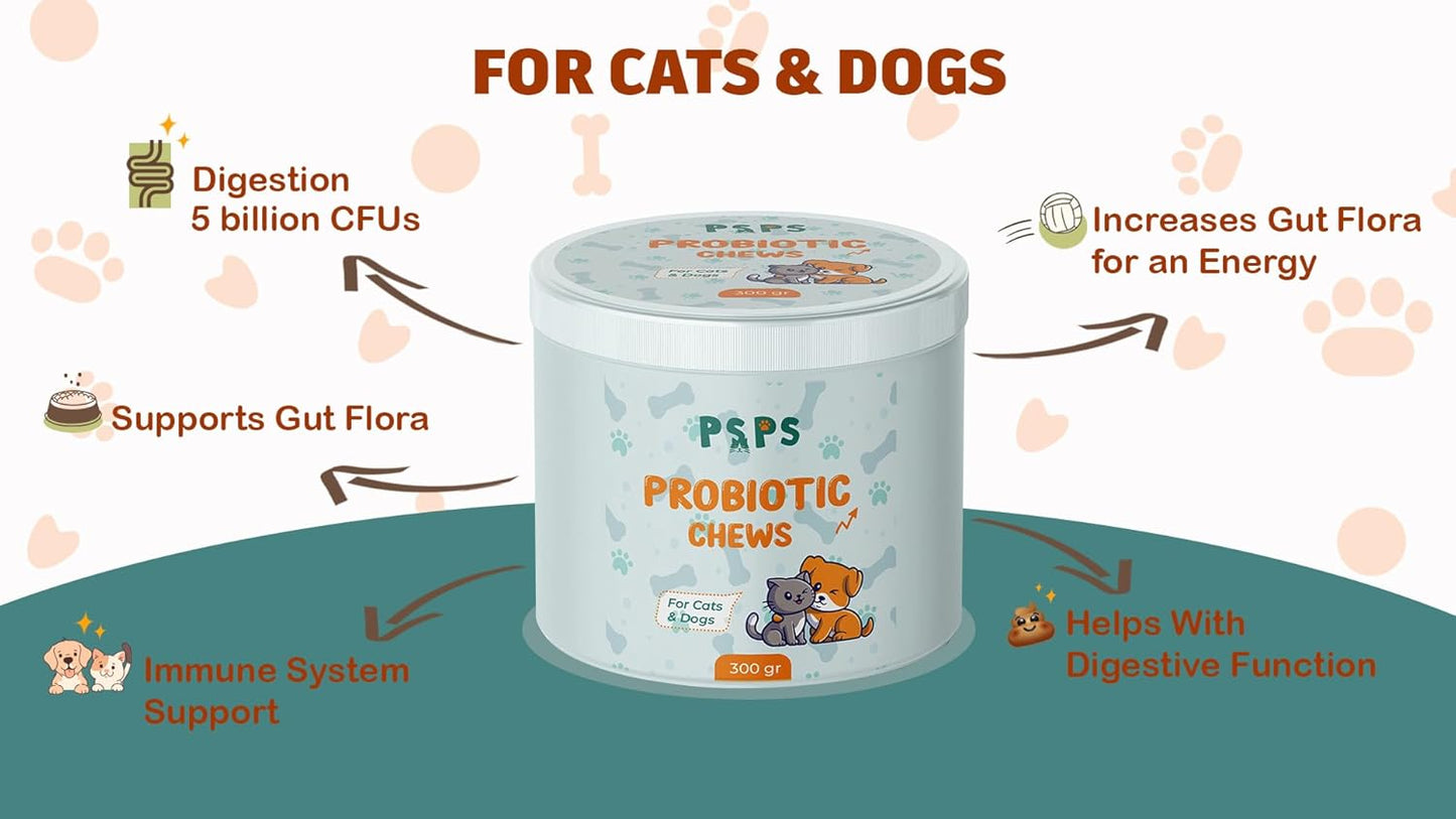 Probiotic Soft Chews for Dogs & Cats | Supports Gut Health, Reduces Diarrhea, Allergies, Bad Breath, & Boosts Immunity - 120 Chews