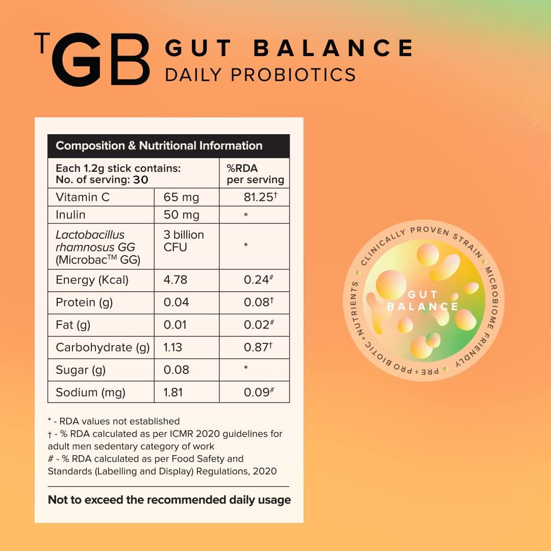 Probiotic Stick with Inulin & Vitamin C for Gut Health & Immunity - 3Bn CFU Clinical Strains - 30 Days Pack