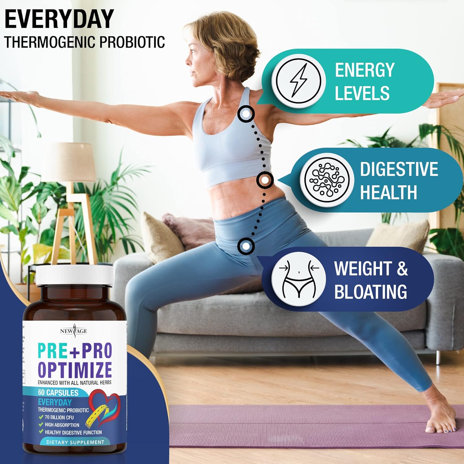 Probiotic Supplement for Menopause Relief & Digestive Health - 70 Billion CFU - Joint Support & Gut Health - 180 Capsules (Pack of 3)