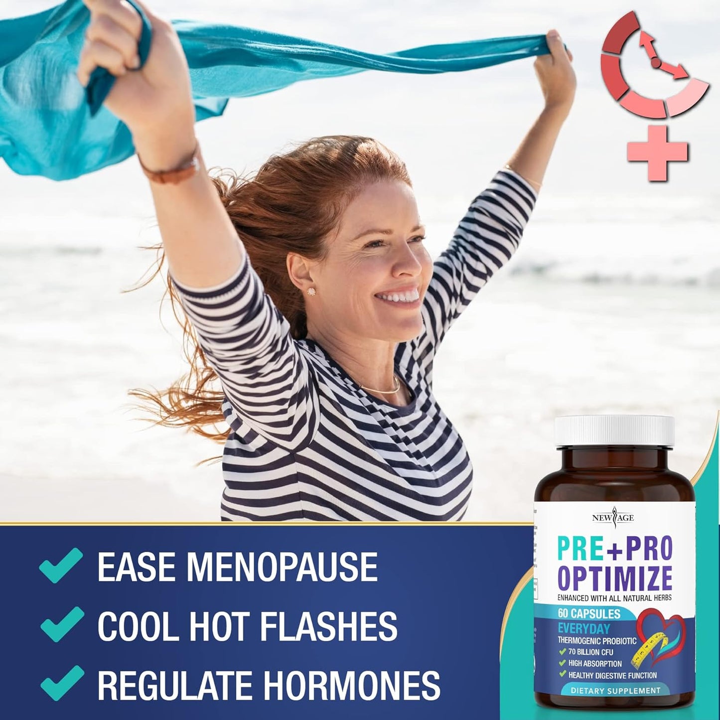 Probiotic Supplement for Menopause Relief & Digestive Health - 70 Billion CFU - Joint Support & Gut Health - 180 Capsules (Pack of 3)
