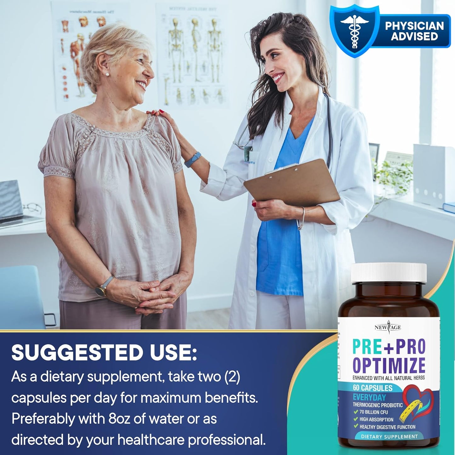 Probiotic Supplement for Menopause Relief & Digestive Health - 70 Billion CFU - Joint Support & Gut Health - 180 Capsules (Pack of 3)