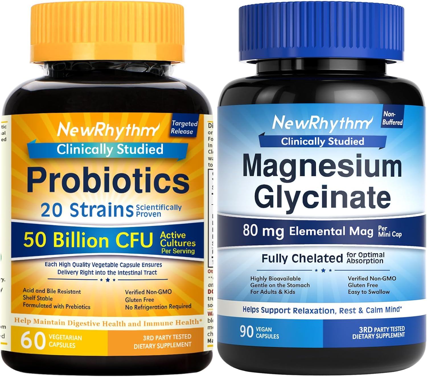 Probiotics 50 Billion CFU & Magnesium Glycinate Capsules for Digestive Health and Relaxation - Pack of 120 (2 Pack)