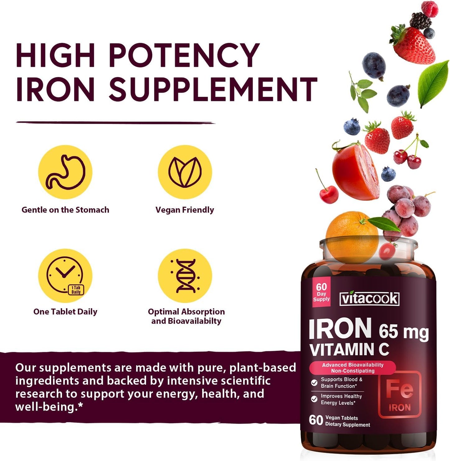 Probiotics and Iron Supplement Bundle - 50 Billion CFU, 23 Strains, Carbonyl Iron with Vitamin C, Supports Digestion & Red Blood Cells - 60 Tabs & Caps