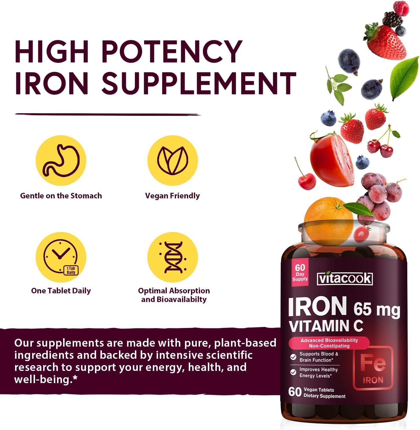Probiotics and Iron Supplement Bundle - 50 Billion CFU, 23 Strains, Carbonyl Iron with Vitamin C, Supports Digestion & Red Blood Cells - 60 Tabs & Caps