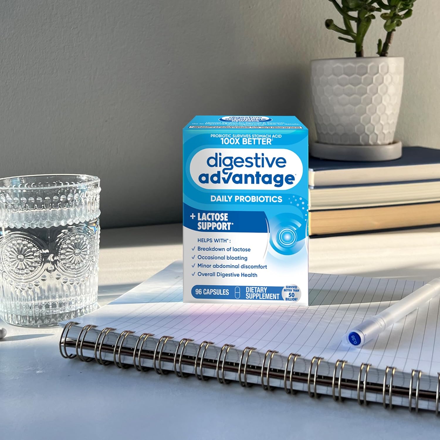 Probiotics + Lactase Enzymes for Digestive Health - 96ct for Men and Women with Bloating and Abdominal Discomfort