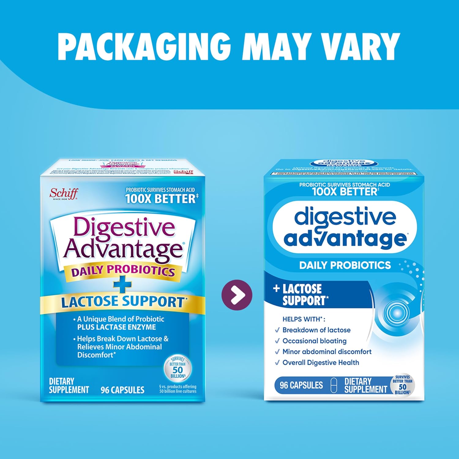 Probiotics + Lactase Enzymes for Digestive Health - 96ct for Men and Women with Bloating and Abdominal Discomfort