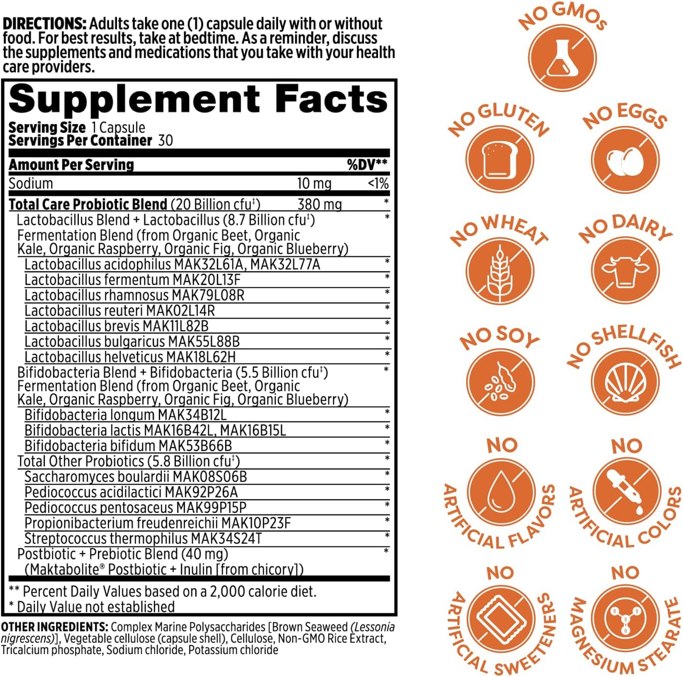 Probulin Total Care Probiotic Supplement - Daily Gut & Immune Support Capsules for Men & Women - 20 Billion CFU - Vegan - 30 Count Box