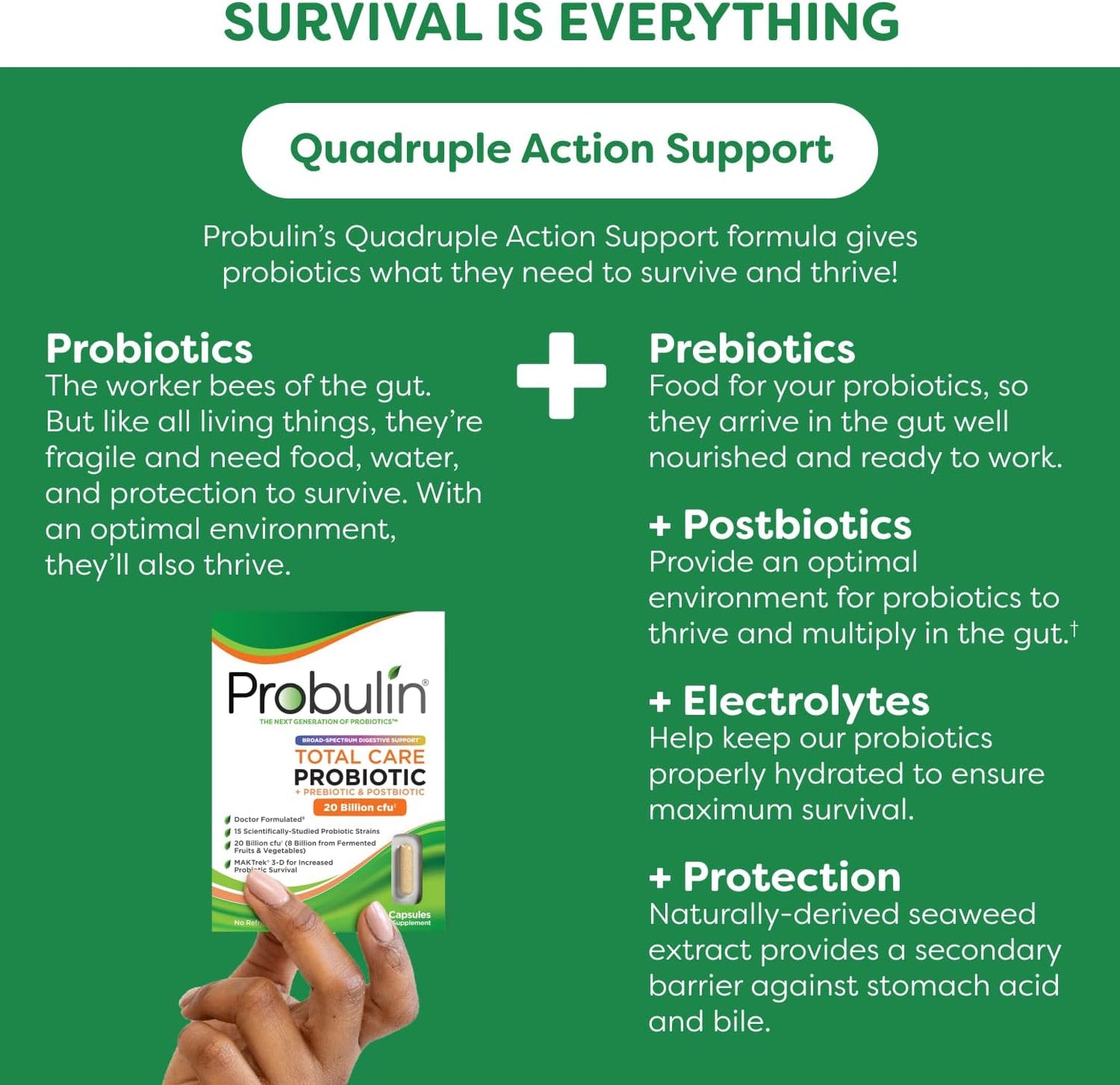 Probulin Total Care Probiotic Supplement - Daily Gut & Immune Support Capsules for Men & Women - 20 Billion CFU - Vegan - 30 Count Box