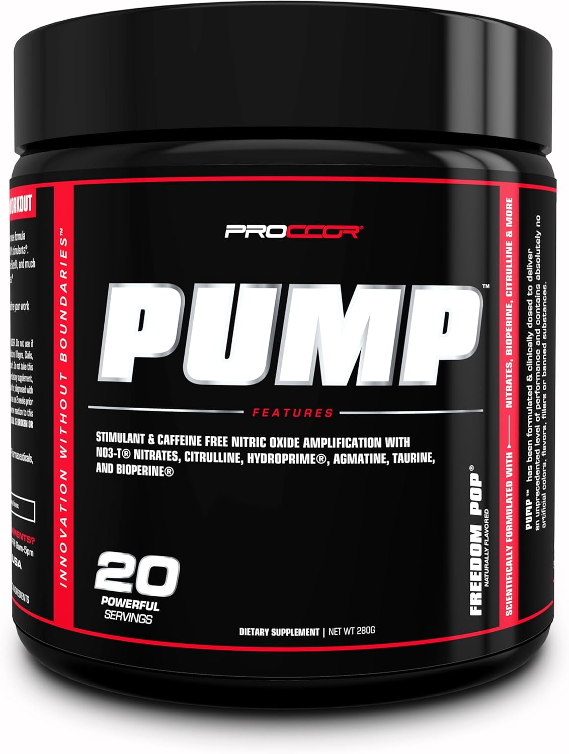 PROCCOR Pump: Stimulant-Free Performance Pre Workout with Clinical Dosing and Natural Flavors (20 Servings, Freedom Pop)