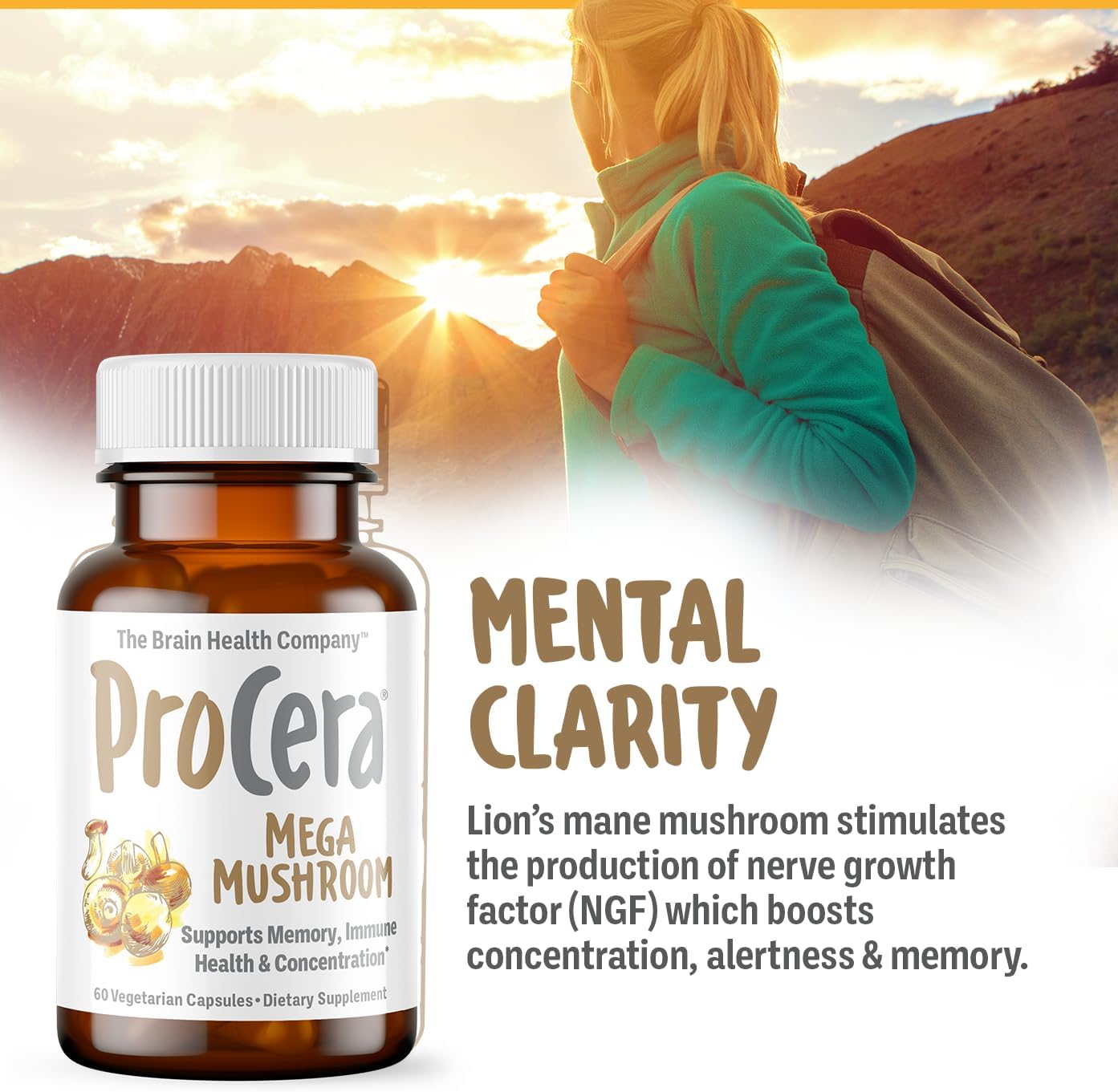 Procera Mega Mushroom Capsules - Boost Memory, Energy, & Clarity - Immune Support & Detox - Lions Mane, Chaga, Cordyceps, Shiitake, Turkey Tail - 60 Count