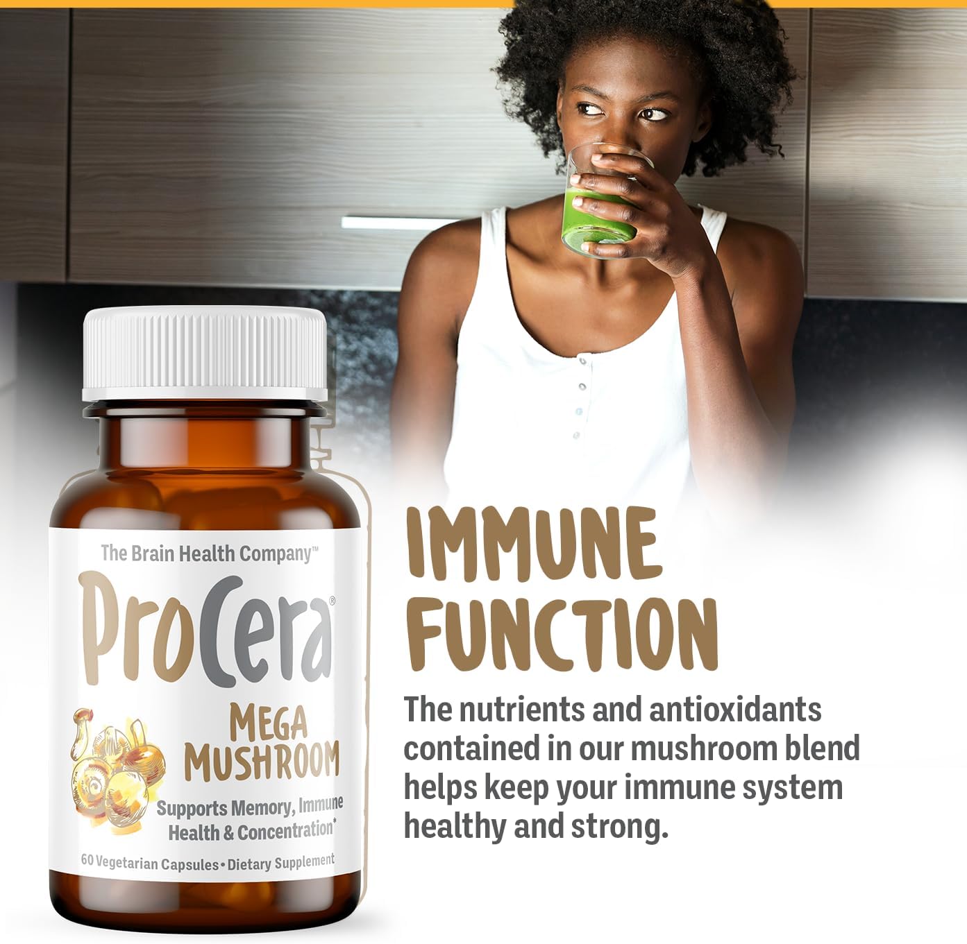 Procera Mega Mushroom Capsules - Boost Memory, Energy, & Clarity - Immune Support & Detox - Lions Mane, Chaga, Cordyceps, Shiitake, Turkey Tail - 60 Count
