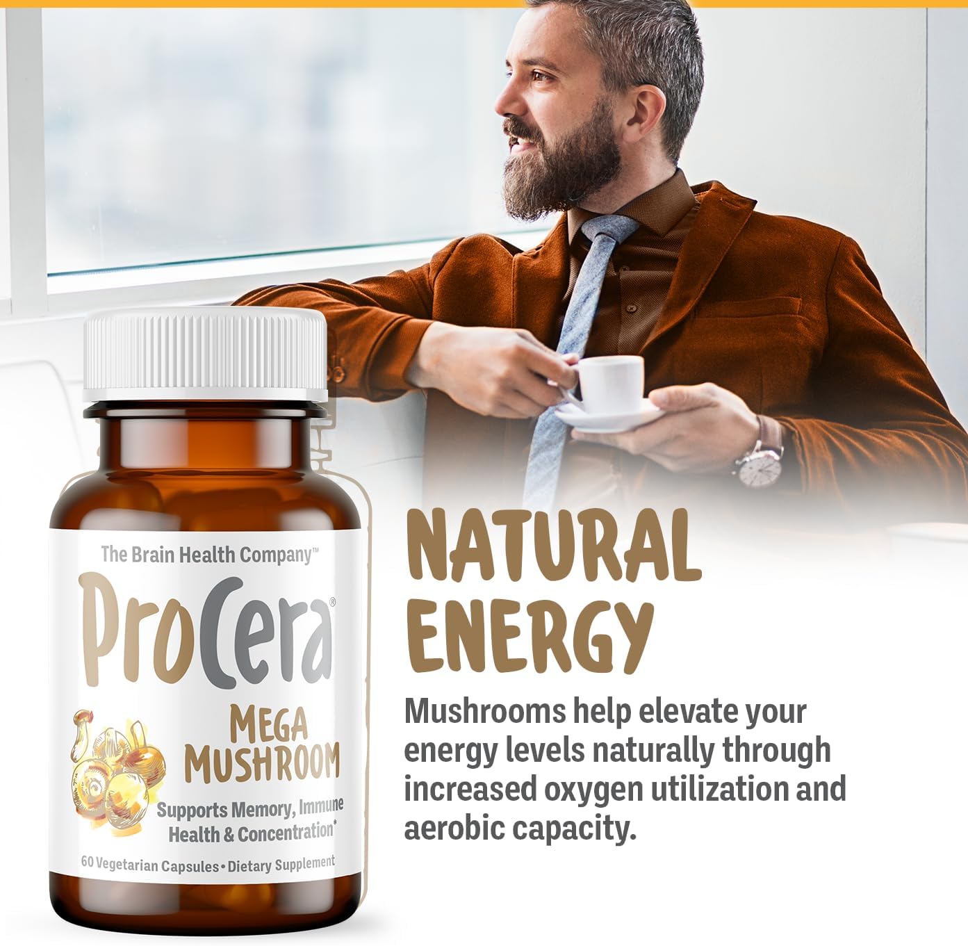 Procera Mega Mushroom Capsules - Boost Memory, Energy, & Clarity - Immune Support & Detox - Lions Mane, Chaga, Cordyceps, Shiitake, Turkey Tail - 60 Count